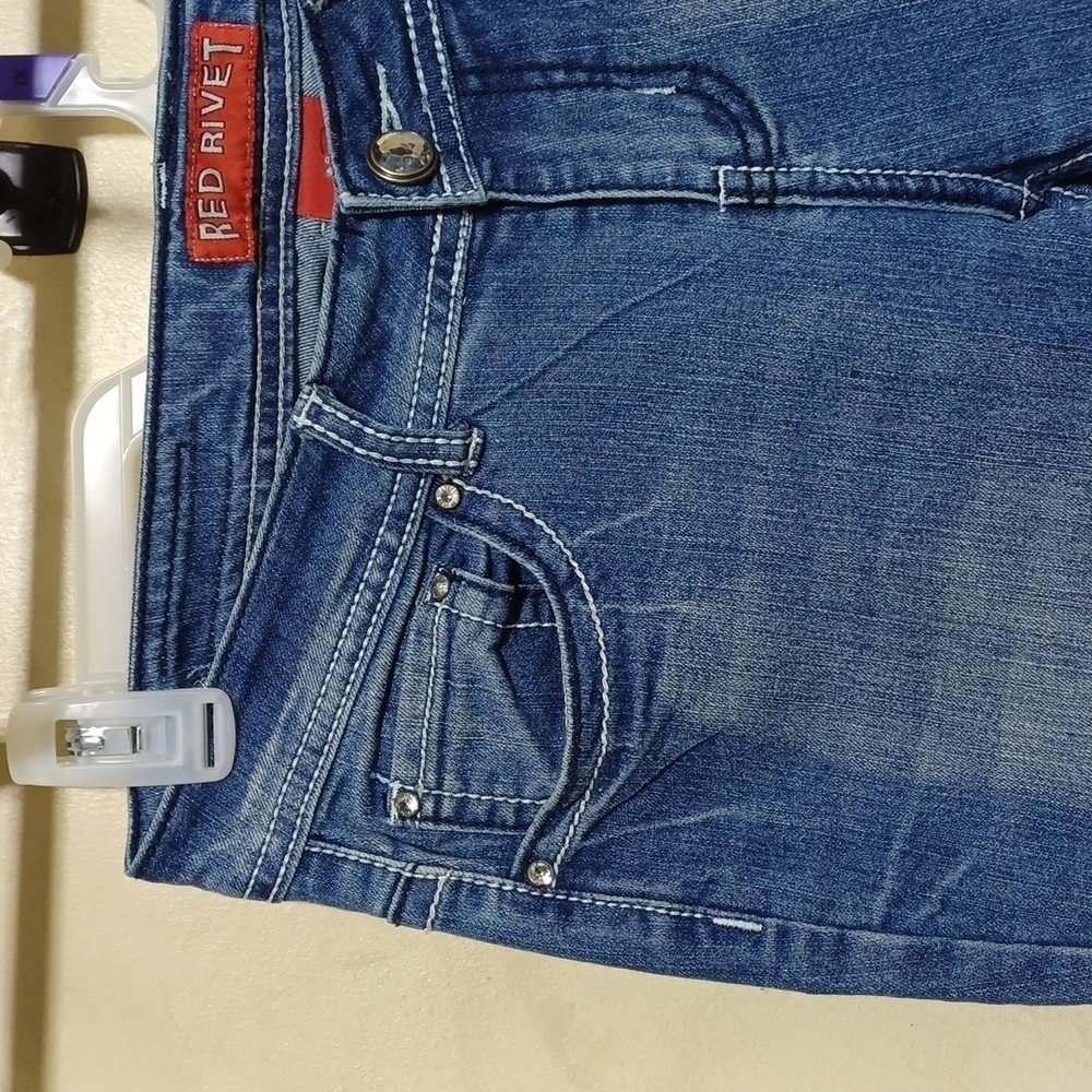 RED RIVET JEANS SIZE 9 - Picture 2 of 9